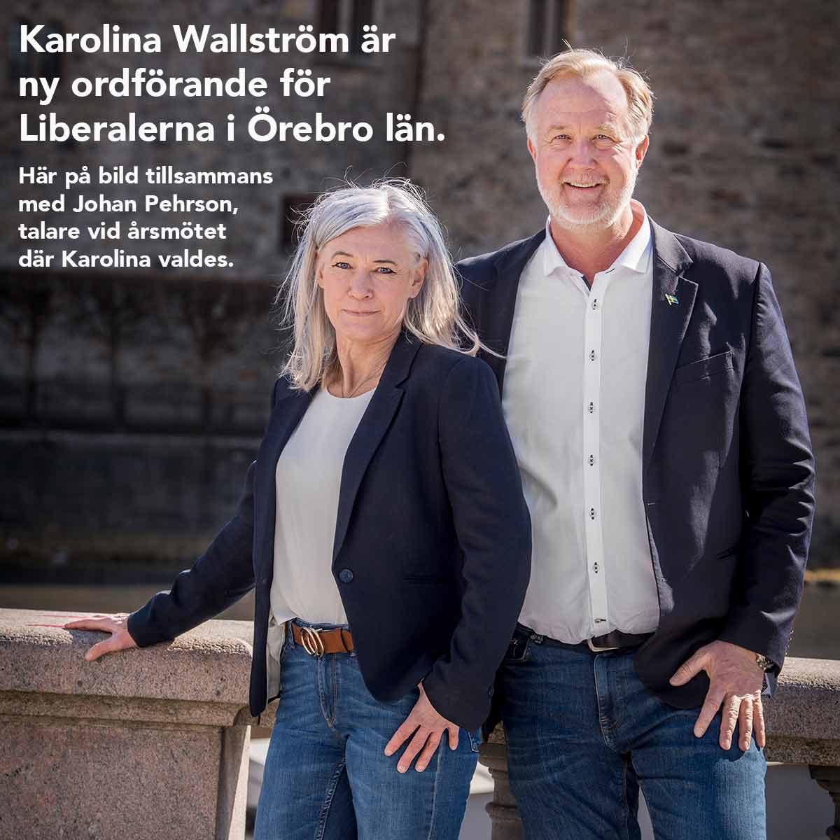 Karolina Wallström, ny ordförande Liberalernas länsförbund i Örebro län tillsammans med Liberalernas partiledare Johan Pehrson som inledde årsmötet med ett tal.